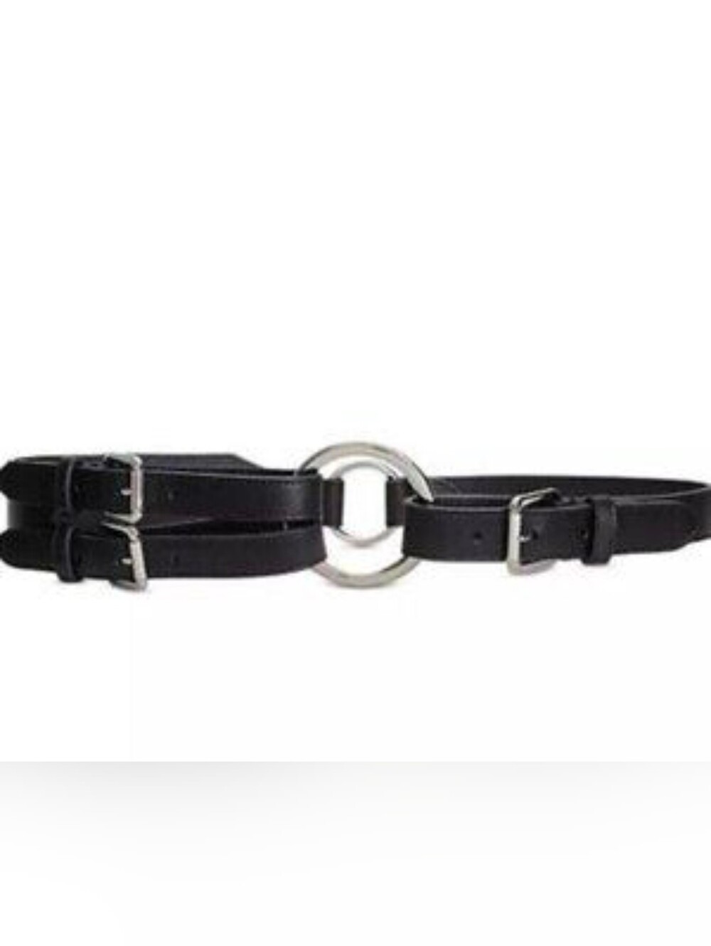 VINTAGE Lauren X Ralph Lauren Black Double-Strap Belt with Silver Ring